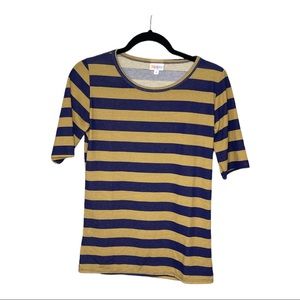 Lularoe Women's Gigi Tan & Blue Striped Top Size M NWT